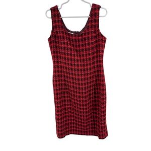 Kasper Red brown tweed plaid sleeveless knee length dress 10 fall career lined